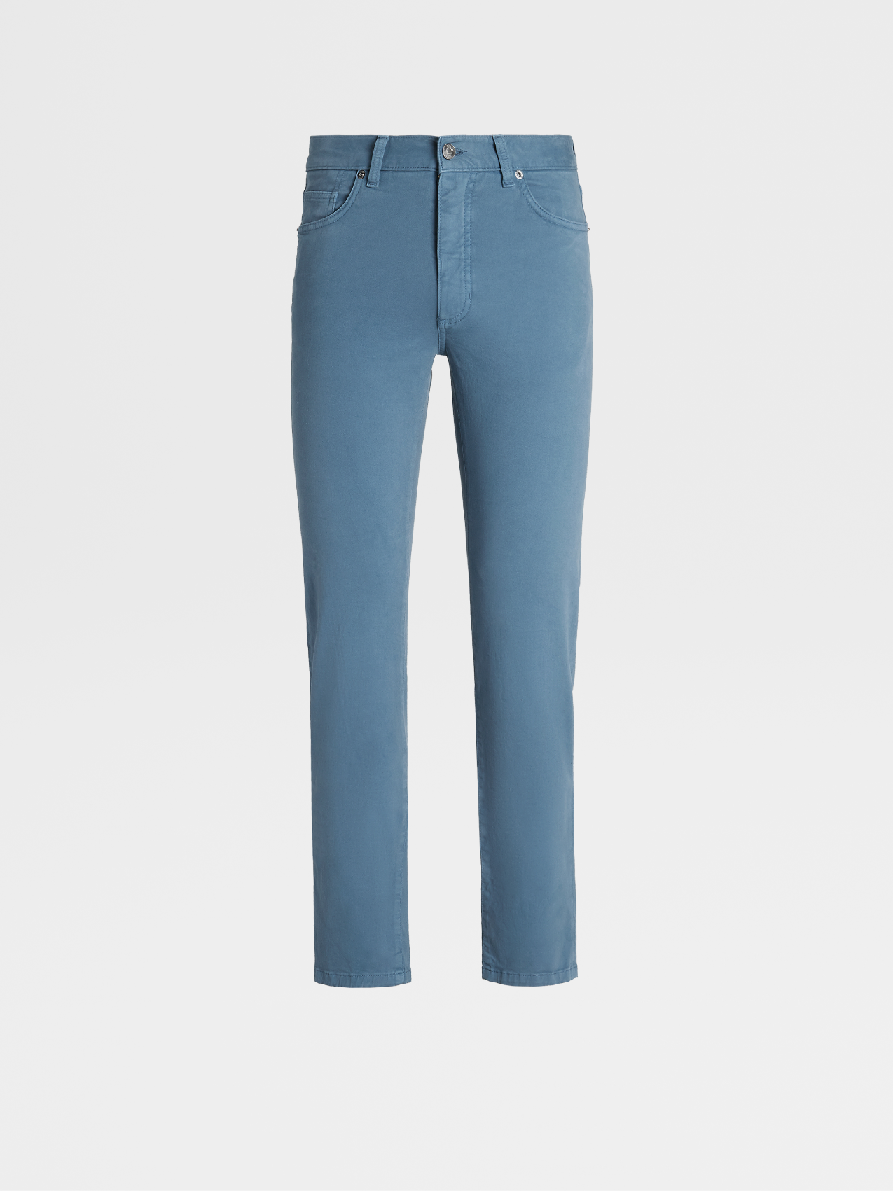 Light Teal Blue Stretch Cotton Gabardine 5-Pocket Jeans